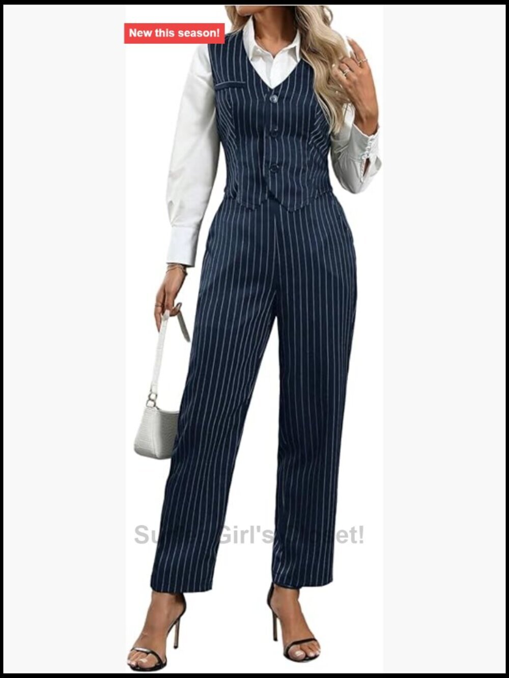 2 Piece Outfit V Neck Sleeveless Blazer Vest and Pants Work Office Set Pant Suit